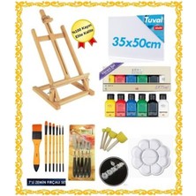 İnci Tuval Elit Kayın 80CM Masaüstü Şövale Başlangıç Seti Akrilik Boya Zemin Fırça Spatula Palet Seti