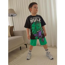 Cg Kids Hulk Baskılı Erkek Çocuk Tshirt&şort Alt Üst Takım Süper Kalite Sırt Baskı Detay