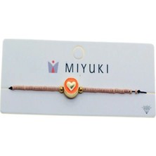 Yümanın Yumağı Altın Renk Pembe Mineli Kalp Model Miyuki Bileklik