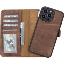 Apple iPhone 14 Pro Max Uyumlu Deri Cüzdanlı Kılıf Mwwn G2 Kahve