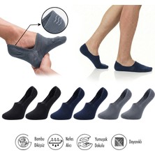 Lion Monroe Saf Bambu Kadın Babet Siyah - Lacivert - Füme Çorap Dikişsiz Görünmez Kaydırmaz Topuk Silikonlu Premium 6'lı Paket L5952AZNB Softaura