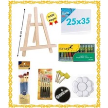 İnci Tuval Elit Kayın 40CM Şövale Başlangıç Seti Yağlı Boya Fırça Spatula Palet Seti