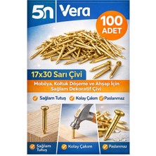 5N Vera 17X30 Sarı Çivi 100 Adet – Mobilya, Koltuk Döşeme ve Ahşap Için Sağlam Dekoratif Çivi