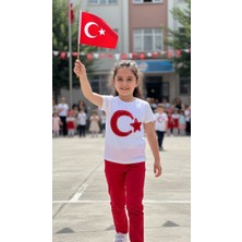 Balgüneş Türk Bayrağı Payet Detaylı Pamuk Kız Tişört