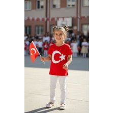 Balgüneş Türk Bayrağı Payet Detaylı Pamuk Kız Tişört