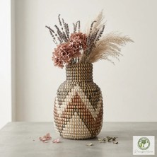 Renesse Home Niono El Yapımı Deniz Sazı Vazo 19x30 cm Doğal Seagrass Dekoratif Boho Vazo Ev Dekoru