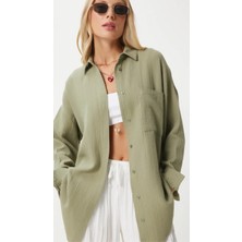 Thiff Gymwear Kadın Oversize Basic Cepli Müslin Gömlek