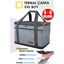 Deftion Premium 40 Litre Fermuarlı Keten Termoslu Kamp Piknik ve Plaj Çantası Termal Isı Yalıtımlı Çanta Gri 4-6 Kişilik