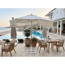 3 M2 Ahşap Bahçe, Havuz, Veranda ve Plaj Şemsiyesi Makrome Saçaklı Şemsiye (Ayak Hariç)