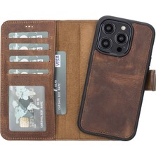 Apple iPhone 14 Pro Uyumlu Deri Cüzdanlı Kılıf Mwwn G2 Kahve