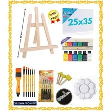 İnci Tuval Elit Kayın 40CM Şövale Başlangıç Seti Akrilik Boya Zemin Fırça Spatula Palet Seti