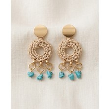 Birtarz Turkuaz Taşlı Örme Halka Detaylı Çelik Küpe