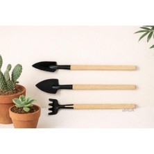 Abnturk 3 Parça Ahşap Saplı Saksı Bakım Seti 20CM Boyutunda Mini Kürek Sivri Kürek Tırmık Seti