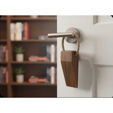 WoodBay 3 Adet Ceviz Ağacı Ahşap Kapı Stoperi - Kapı Tutucu Kaymaz Keçeli -El Yapımı Doğal Ahşap Halatlı