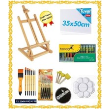 İnci Tuval Elit Kayın 80CM Masaüstü Şövale Başlangıç Seti Yağlı Boya Zemin Fırça Spatula Palet Seti