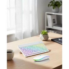 Marsilyan- Aydınlatmalı Kablosuz Klavye Mouse Seti Bluetooth Bağlantılı Çoklu Cihaz Uyumlu