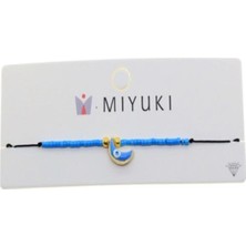Yümanın Yumağı Altın Renk Mavi Mineli Yarım Ay Model Miyuki Bileklik