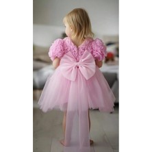 Kız Çocuk Elbise Balon Kısa Kol Detay Lı Kuyruklu Fiyonk Party Doğum Günü Elbise