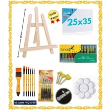 İnci Tuval Elit Kayın 40CM Şövale Başlangıç Seti Yağlı Boya Zemin Fırça Spatula Palet Seti