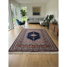 Ft Halı Izmir Kula El Dokuması Halı - 200X300 cm (6m2) - Antik Desenli %100 Yün Lacivert Kırmızı