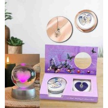 Kişiye Özel Istiridye Inci Kolye ve Kalp Kristal Cam Kar Küresi Ikili Set