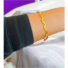 Yümanın Yumağı Altın Renk 22 Ayar Kaplama Zikzak Ajda Bilezik 22 Cm. 1 Adet
