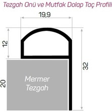 Mutfak Tezgah Önü ve Su Tutucu Bariyer Alüminyum Profili (2 Cm)