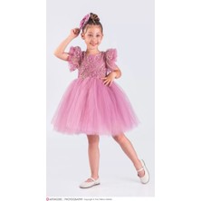 Diamondstar Kız Çocuk Çiçek Aplikeli Parti Kıyafeti Doğum Günü ve Gösteri Kostümü Elbisesi