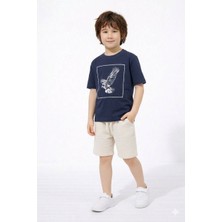 Cg Kids Kartal Temalı Lacivert Tshirt Müslin Alt Şort Alt Üst Takım