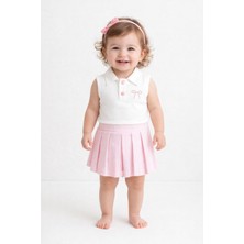 Coşay Bebe Selena 3’lü Kız Bebek Takım %100 Pamuk Tişört Etek Toka Seti Pembe & Ekru 9-24 Ay