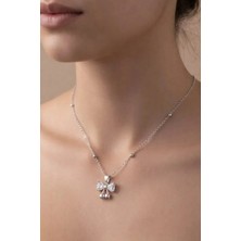 Yümanın Yumağı Gümüş Renk Kalp Fiyonk Model Top Zincir Çelik Kolye