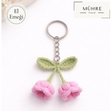 Çift Çiçek Anahtarlık Charm Hediyelik %100 Pamuklu Organik Amigurumi Örgü