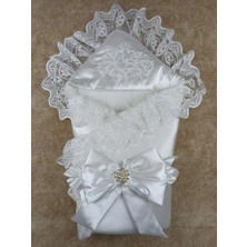 Beruflic Yenidoğan Pırıltı Nakış Detaylı Lüks Kundak Bebek Battaniyesi Ekru