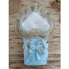 Beruflic Yenidoğan Soft Kumru Melek Kanat Fiyonklu Gold Çift Dantel Duvaklı Trilüks Kundak Bebek Battaniy