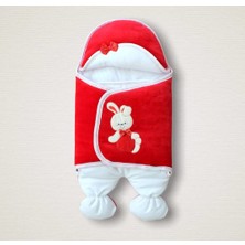 Beruflic Yenidoğan Kadife Kumaş Ayıcık Nakışlı Şapkalı Kız Erkek Bebek Ayaklı Kundak Bebek Battani