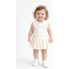 Coşay Bebe Selena 3’lü Kız Bebek Takım %100 Pamuk Tişört Etek Toka Seti Pembe & Ekru 9-24 Ay