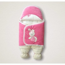 Beruflic Yenidoğan Kadife Kumaş Ayıcık Nakışlı Şapkalı Kız Erkek Bebek Ayaklı Kundak Bebek Battani