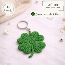 Şans Anahtarlığı 4 Yapraklı Yonca Anahtarlık Hediye, %100 Pamuklu Organik Amigurumi Örgü