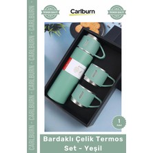 Carlburn 1220- Özel Üretim Isı Yalıtımlı Paslanmaz Hediye Kutulu Vakumlu Sızdırmaz Bardaklı Çelik Termos Set Yeşil