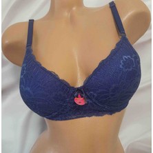 Shine Elagance Gece Mavisi Dantelli Dolgulu Destekli Balenli Kadın Tek Sütyen Iç Kısmı %70 Pamuk Cotton