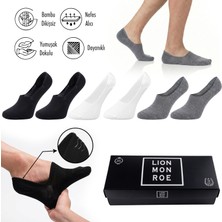 Lion Monroe Saf Bambu Erkek Babet Çorap Dikişsiz Görünmez Kaydırmaz Topuk Silikonlu Premium Hediye Kutulu 6'lı Prime Bamboo Serisi L5952AZNB