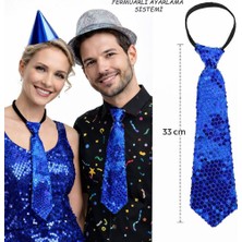 Pileli Store Mavi Renk Pul Payetli Işıltılı Parti Kravatı 33 cm