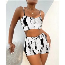 Pileli Store Kadın Büzgü Detay Askılı Crop Mini Tayt Ikili Takım