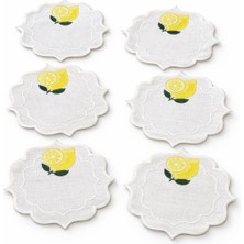MKY Home Tekstil Limon Nakışlı Keten Kahve Bardak Altlığı – 6’lı Şık Sunum Seti