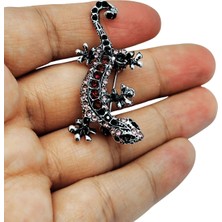 BB Bi Butik Shop Gümüş Renkli Kristal Taşlı Kertenkele Broş