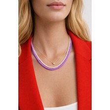 Chellomood Minimal Yıldızlı- Renkli Mor Üçlü Kombin Kolye - Ofis Şıklığı Profesyonel Stil