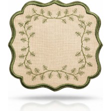 MKY Home Tekstil Mky Home 6’lı Bardak Altlığı Seti | Nakışlı Keten Görünümlü | Dekoratif Kahve Sunum Altlığı | Şık Masa Aksesuarı