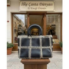 İlke Çanta Dünyası Ilke Çanta Dünyası El Yapımı Siyah Deri Supra Örgü Kadın Kol ve El Çantası