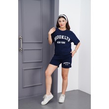 Dı Loria Kadın Siyah Baskılı Oversize Yazlık Rahat Tişört Şort Takım