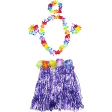 Nuveden Luau Aloha Hawaii  Kolye Etek Taç ve Bileklik Seti Mor